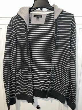 Banana Republic Men’s Gray & White Striped Zip-Up Hoodie